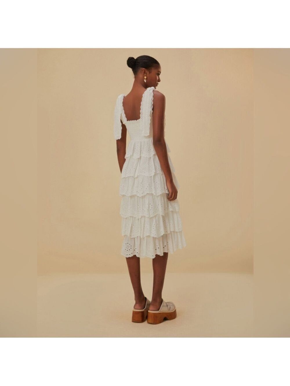 Farm Rio Off-White Embroidered Ruffle Midi Dress - Picture 9 of 11